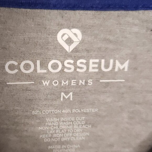 University Of Kansas Colosseum New Grey Blue Shiny Jayhawks Cropped Top - Picture 4 of 5